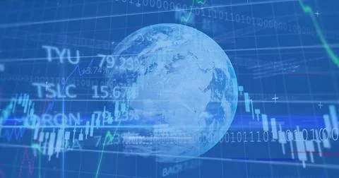 Image of financial data processing with binary coding over globe Stock Illustration