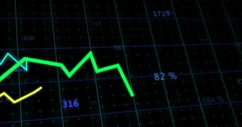 Image of financial data processing on black background Illustrazione stock