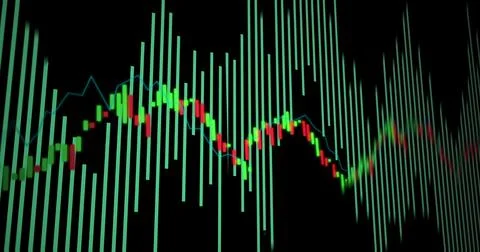 Image of financial data processing on black background 스톡 일러스트