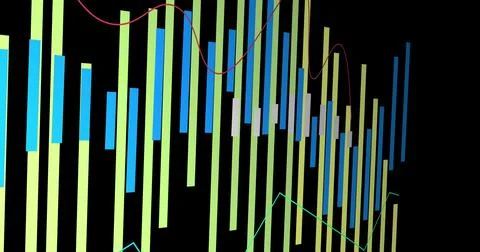 Image of financial data processing on black background Stockillustratie