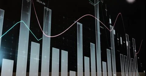 Image of financial data processing on black background Illustrazione stock