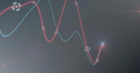 Image of financial data processing on black background Illustrazione stock