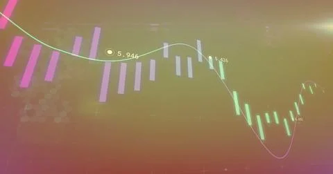 Image of financial data processing on black background Illustrazione stock