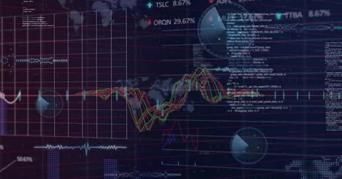 Image of financial data processing on black background Stock Illustration