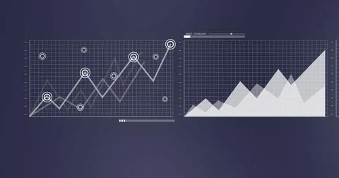 Image of financial data processing on black background 스톡 일러스트