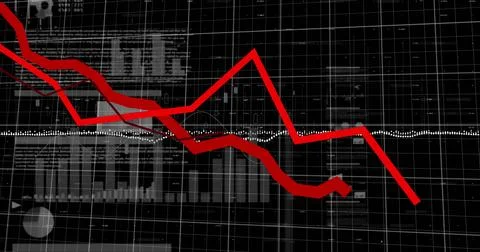 Image of financial data processing on black background 스톡 사진