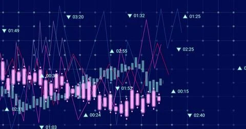 Image of financial data processing on black background Stock Photos