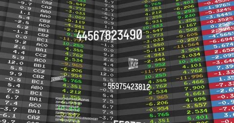 Image of financial data processing on black background 库存照片