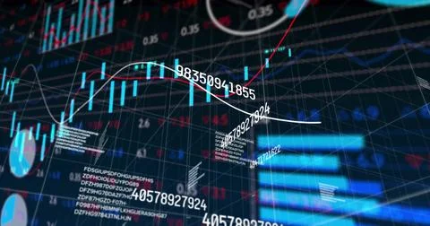 Image of financial data processing on black background 库存照片