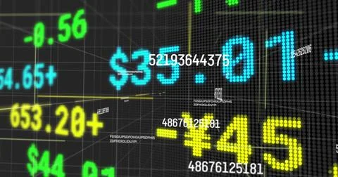 Image of financial data processing on black background 스톡 사진