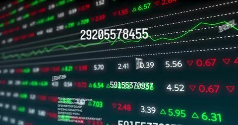 Image of financial data processing on black background 스톡 사진