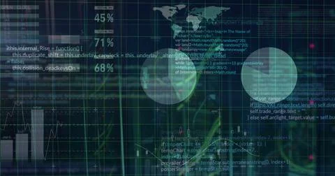 Image of financial data processing on black background Foto stock