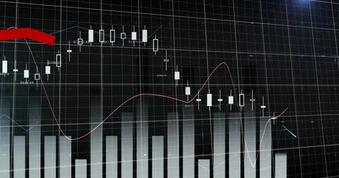 Image of financial data processing on black background Stock Photos