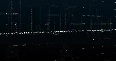 Image of financial data processing on black background 写真素材