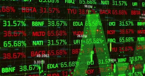 Image of financial data processing on black background Stock Photos
