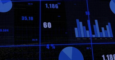 Image of financial data processing on black background 写真素材