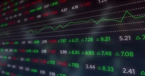 Image of financial data processing on black background Stock Photos