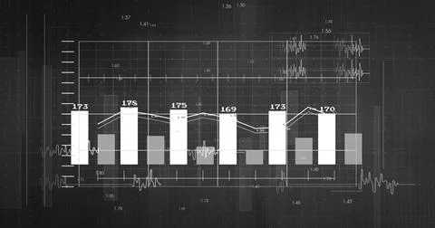 Image of financial data processing on black background 写真素材