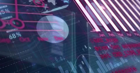 Image of financial data processing on black background Foto stock