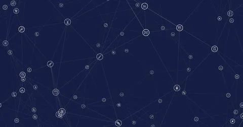 Image of financial data processing on blue background Illustrazione stock