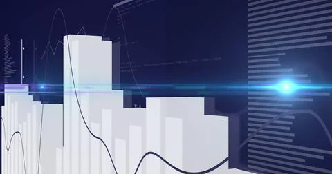 Image of financial data processing on blue background Stock Illustration