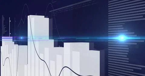 Image of financial data processing on blue background Illustrazione stock