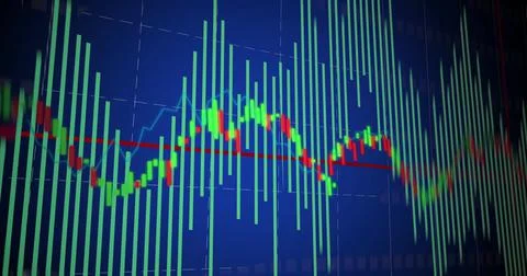 Image of financial data processing on blue background Illustrazione stock
