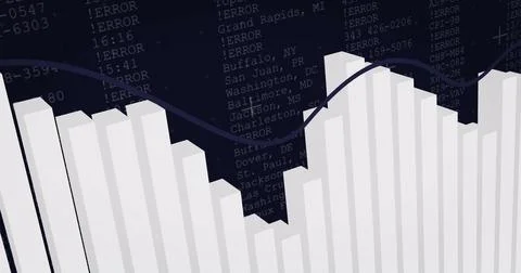 Image of financial data processing on blue background Stockillustratie