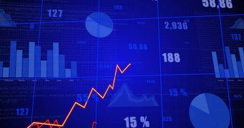 Image of financial data processing on blue background Stock Illustration