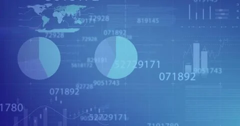 Image of financial data processing on blue background Illustrazione stock