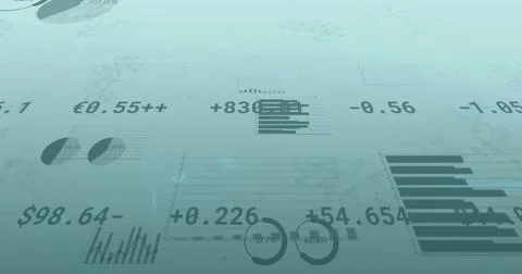 Image of financial data processing on blue background Stock Illustration