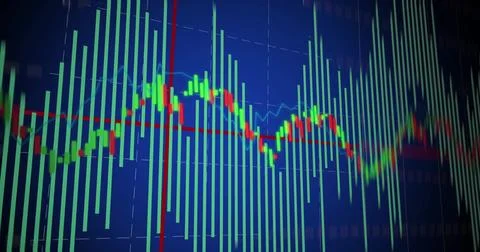 Image of financial data processing on blue background Stock Illustration