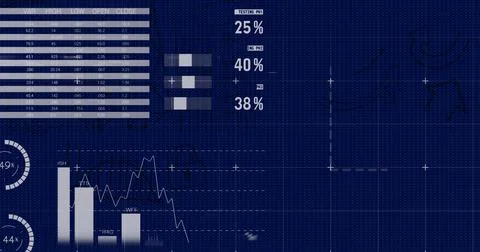 Image of financial data processing on blue background Stock Photos