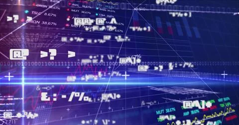 Image of financial data processing on digital screen Illustrazione stock