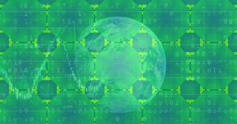 Image of financial data processing with globe on digital screen Stock Illustration