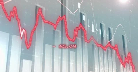 Image of financial data processing with graph on grey background Illustrazione stock