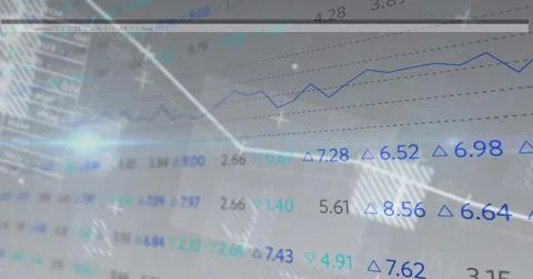 Image of financial data processing with graph on grey background Illustrazione stock