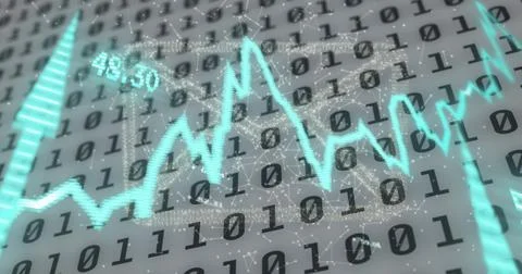 Image of financial data processing with graph and envelope icon on white Stock Photos