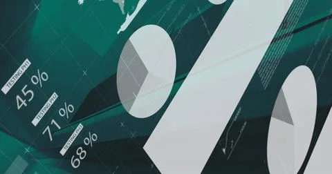 Image of financial data processing on green background 库存插图