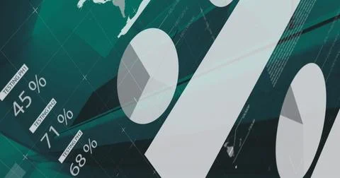 Image of financial data processing on green background Stockillustratie