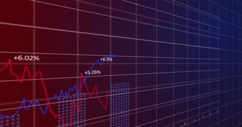 Image of financial data processing on grid Illustrazione stock