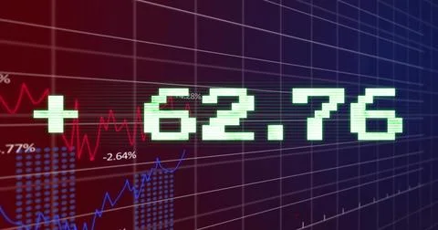 Image of financial data processing on grid over dark background Stock Photos