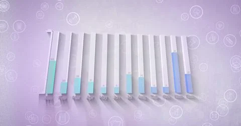 Image of financial data processing with icons on white background Stock Illustration