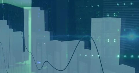 Image of financial data processing with light trails over server room 스톡 사진