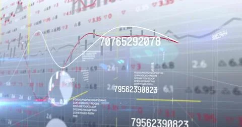 Image of financial data processing with light trails on white background Stock Photos