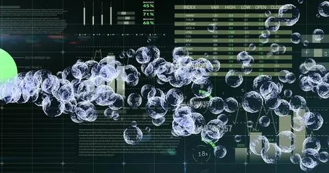 Image of financial data processing numbers changing with floating bubbles Stock Illustration