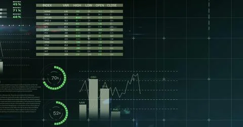 Image of financial data processing numbers changing with floating bubbles Illustrazione stock