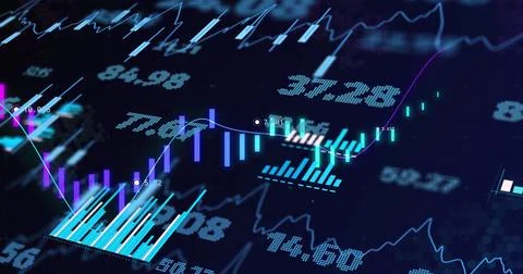 Image of financial data processing with numbers over black background 스톡 사진