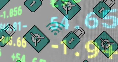 Image of financial data processing with online security icons 库存插图