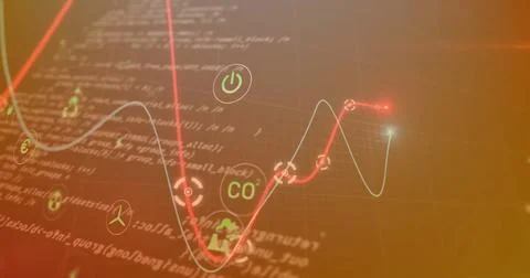 Image of financial data processing on orange background Stock Illustration